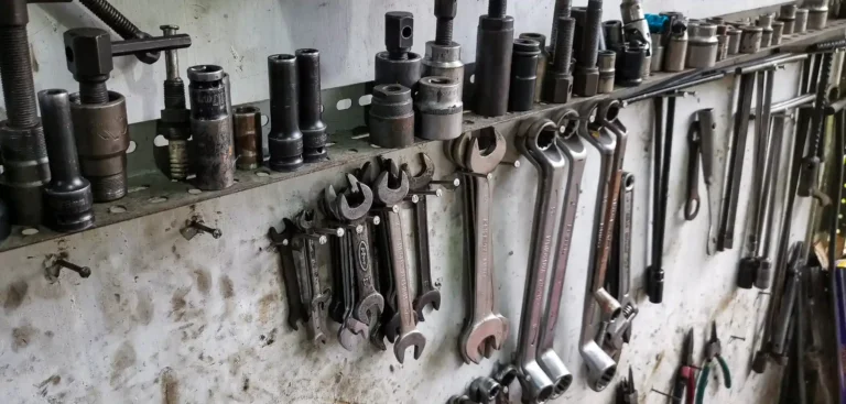 Spanners on the workshop wall